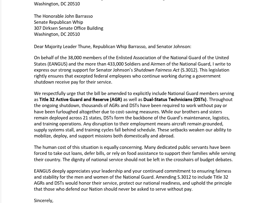 EANGUS Advocates for Fairness During the Government Shutdown